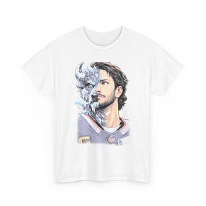 Ilustración de retrato de medio rostro de lobo en camiseta/camiseta deportiva