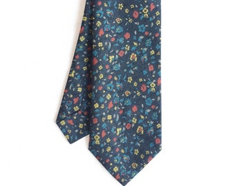 Pip 05 - Blue Red Floral Men's Tie, Skinny Tie