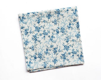 Elliot - White Blue Floral Pocket Square