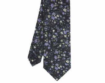 Pip 04 - Purple Floral Men's Tie, Skinny Tie