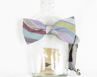 Summer - Pastel Linen Striped Men's Bow Tie