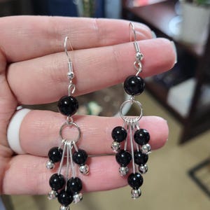 Black Beaded Dangle Earrings