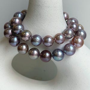 11.7-13.6mm 33pcs Rainbow Metallic extreme luster round Edison Pearl necklace wedding anniversary necklace perfect high quality gift for her