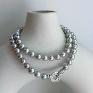 DDP 61pcs extreme luster mirrored Akoya natural Silver Blue pearl necklace choker gift for anniversary wedding gift.17.3” knotted 6.4mm+