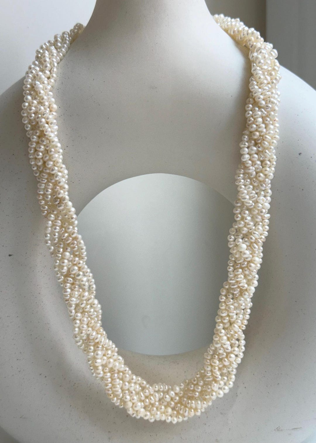 Elly's 6-ply 3-4mm Ivory Keshi Pearls Necklace: Strong Luster