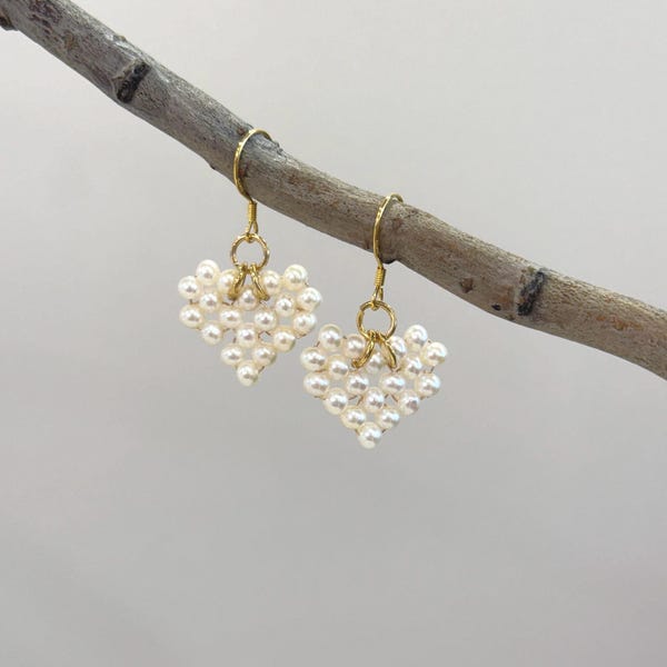 Elly’s 38pcs Vintage handmade braided heart Earrings strong luster ivory Pearl dazzling S925 silver wedding bridesmaid earrings. 3.5mm+