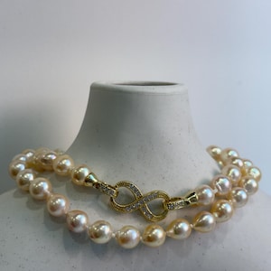 6.9-7.3mm Insale 49pcs Akoya Golden Round Little baroque pearls necklace choker elegant attractive gift for anniversary. hand knotted 17.8”
