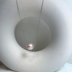 Au750 18k Yellow Gold 14.2mm Edison Freshwater Rose Round Pearl Floating pendant silver chain Classic Necklace for her birthday gift.
