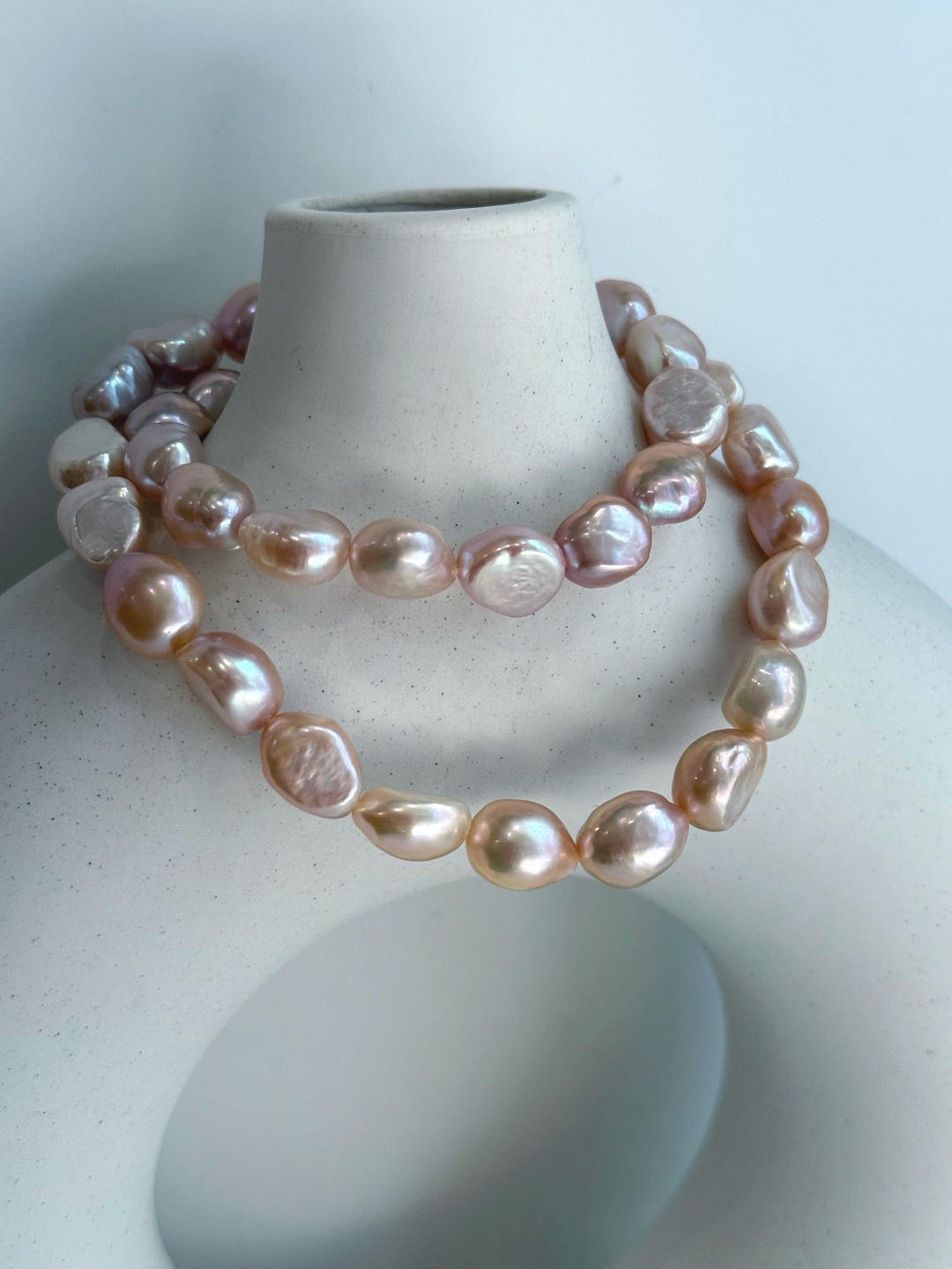 8.7-10.1mm Pink Rose Keshi Button Stone Pearls S925 Necklace Choker ...