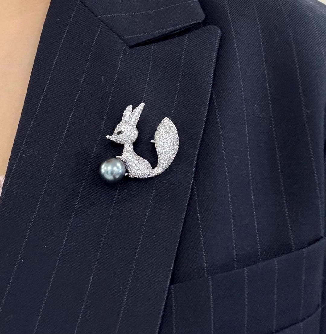 9.26mm Tahitian Fox Stylish Elegant Genius Silver Pearl Brooch Gift for ...