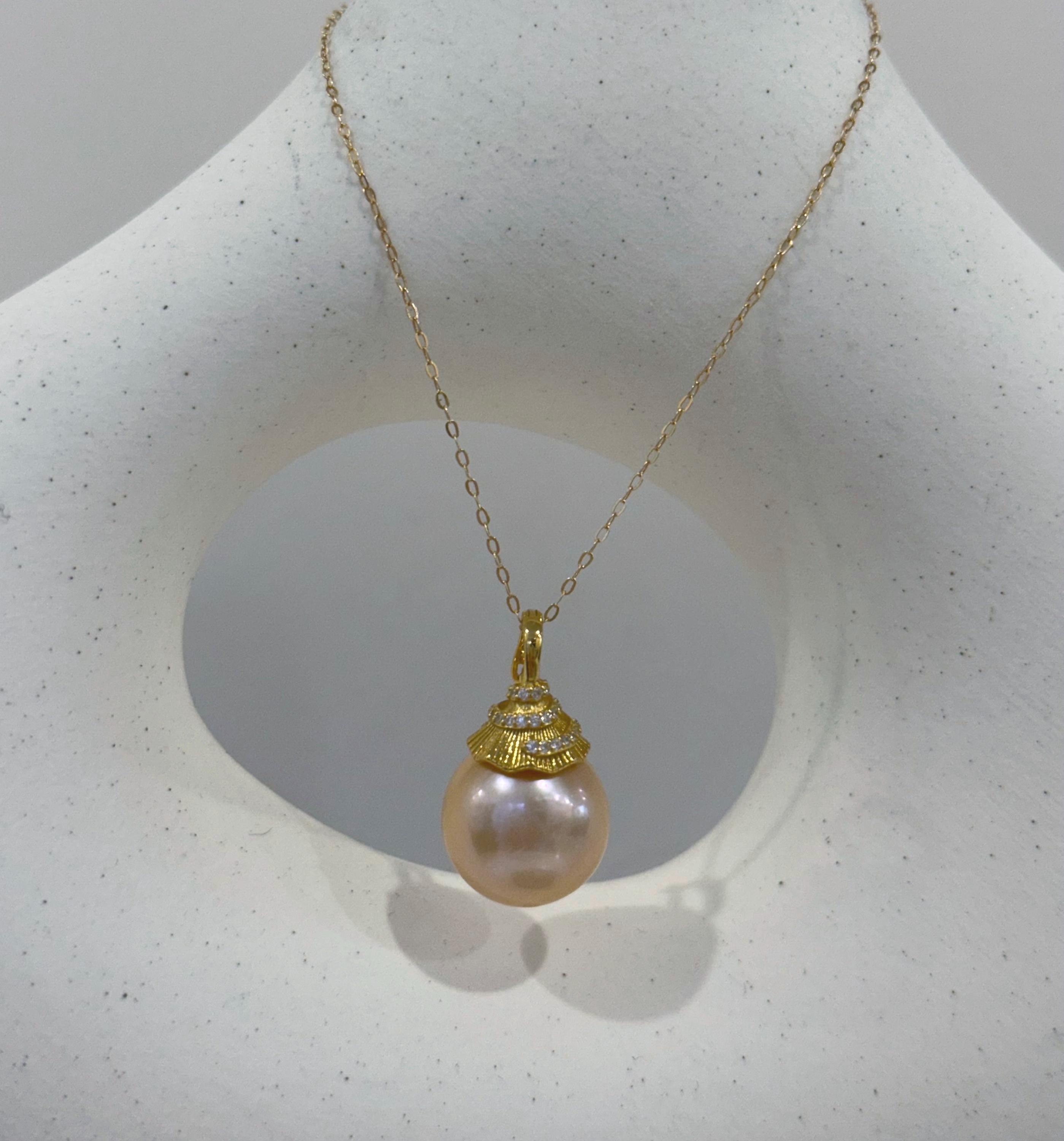 14.5mm Rare pink peach Edison pearl Good luster Pearl pendant minimalist Necklace unique engagement gift for her.