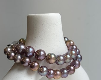 Super Value! 5A 9-12mm 38pcs Rainbow extreme luster pure round pearl necklace wedding anniversary necklace perfect high quality gift for her