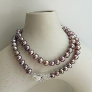 5.3-6.5 mm metallic rosa Lavendel oval Perlen s925 Silber Halskette Choker Perfektes einzigartiges Geschenk für Frau Tochter Lehrer 43 cm verknotet