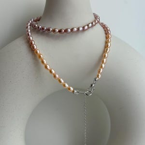 Natürliche Keshi Reis Perle Pfirsich rosa Lavendel Wechseltöne Perlen s925 Silber Halskette Choker Perfektes Geschenk für Tochter Lehrer. 3,7mm Durchmesser