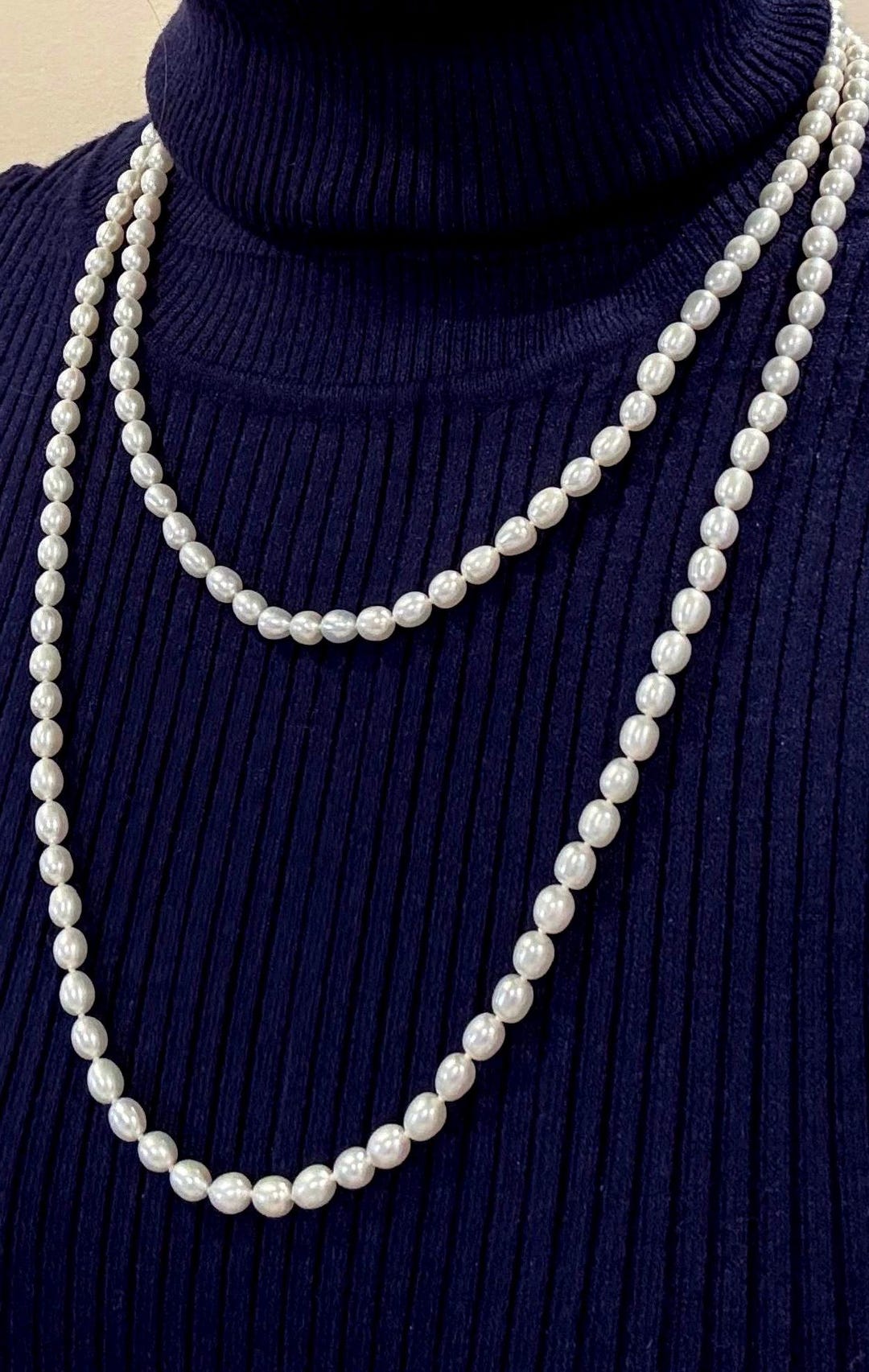 Elly's 57.2inch 67pcs 5-6mm Strong Luster White Natural Pearl Long