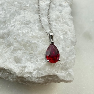 Pigeon Blood Pear Cut Ruby Necklace, 1.0ct/5*7mm Teardrop Lab Ruby Pendant, Solid Sterling Silver Jewelry