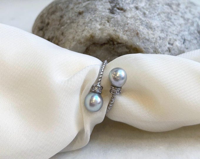 Double 7.1mm Akoya Blue Silver Ocean Pearls Ring: Extreme Luster ...