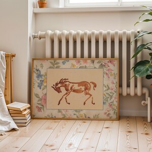 Girls Room Decor, Vintage Horse Art Print, Floral Vintage Art, Horse Art, Digital Art Print, Vintage Nursery, Equestrian Art, Country Art