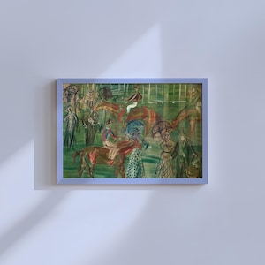 Vintage Horse Art Print: Green Abstract Equestrian Digital Download image 3