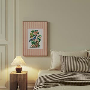 Gallery wall set of 4 Retro Vintage Prints, Countryside Decor, Digital Download, Striped Art, Cottagecore Art, Vintage Aesthetic, Bird Decor