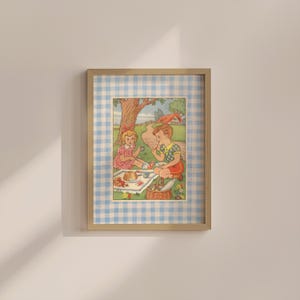 Picnic Art Print, sztuka w stylu vintage do pokoju dziecięcego, ilustracja w stylu vintage, wystrój francuski, wyjątkowa sztuka do pokoju dziecięcego, wystrój pokoju dziecięcego, żywy wydruk artystyczny