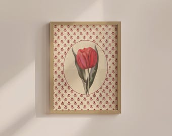 Lámina floral para pared: Diseño de tulipanes vintage - Colores neutros