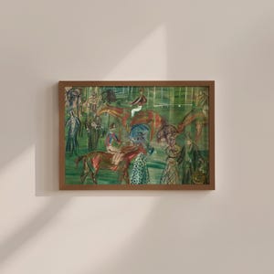 Vintage Horse Art Print, Digital Horse Painting, Printable Wall Art, Digital Download, Green Equestrian Art, Equestrian Abstract Art