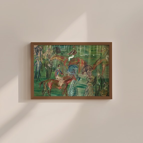 Vintage Horse Art Print: Green Abstract Equestrian Digital Download