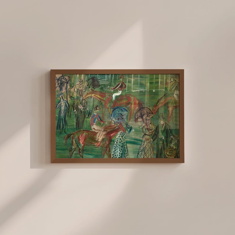 Vintage Horse Art Print: Green Abstract Equestrian Digital Download image 1