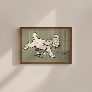 Art mural chien vintage, peinture chien antique, impressions numériques, décoration de ferme et art floral maximaliste, croquis de portrait de chiot