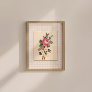 Vintage Botanical Prints, Gingham Floral Poster, Botanical prints, Antique Botanical Prints, Vintage Flower Art, Nursery Prints, Pink Prints