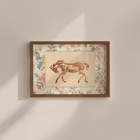 Vintage Horse Art Print: Floral Nursery Decor for Girls' Rooms