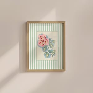 Floral Art Print - Vintage Flower Decor, Cottagecore Neutral Aesthetic, Striped Botanical Wall Art, Digital DOWNLOAD, Home Decor