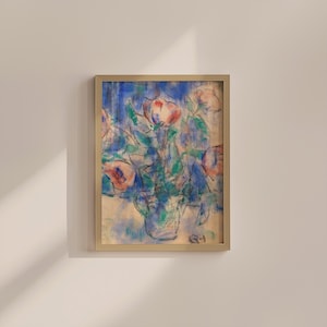 Vintage Floral Art Print, Blue Rose and Juniper (Digital Download, Multiple Sizes)