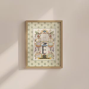 Impresión inicial vintage, póster del alfabeto de una sola letra, póster E, decoración tipográfica ecléctica para el hogar, decoración de la habitación de los niños, descarga digital