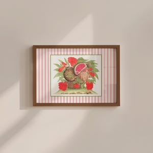 Cottage floral art print, grandmillenial, Nancy meyers aesthetic, Botanical Striped Art, Coastal Grand Millennial, Pink Floral Decor