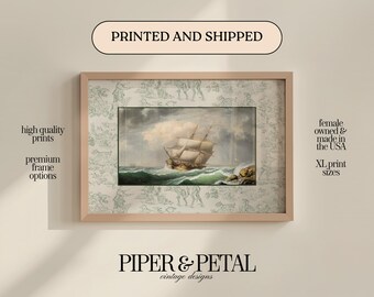 Ship Wall Art Print: Vintage Green Landscape (Framed or Unframed)
