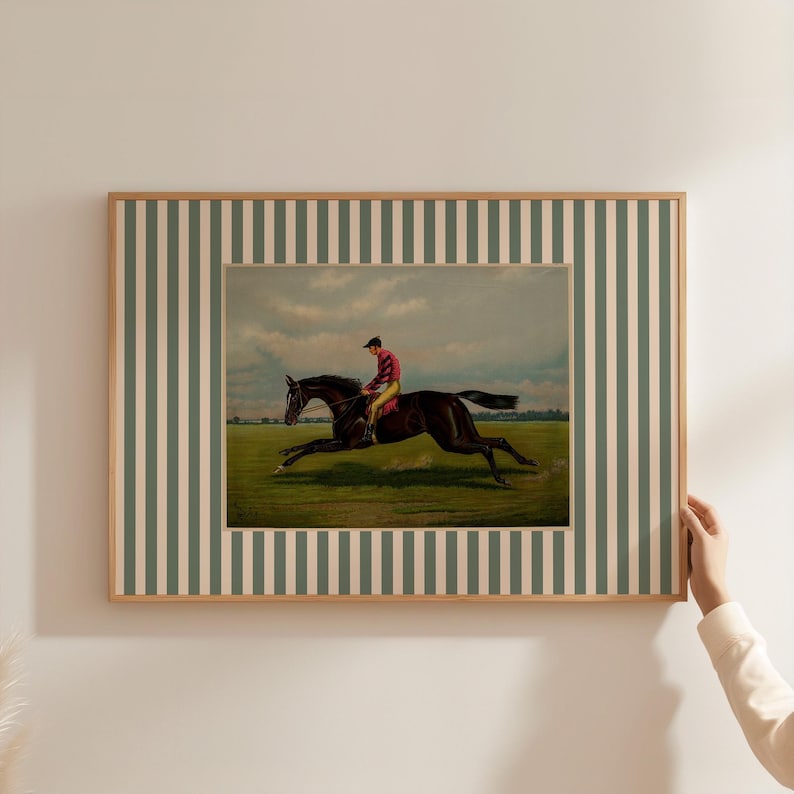 Boys Room Decor, Vintage Horse Art Print, Stripe Vintage Art, Horse Art, Digital Art Print, Vintage Nursery, Equestrian Art, Country Art