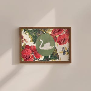 Vintage Swan Wall Art, Antique Swan Painting Digital Prints, Swan Portrait Sketch, Farmhouse Decor, Vintage Flower Art, Animal Art Print