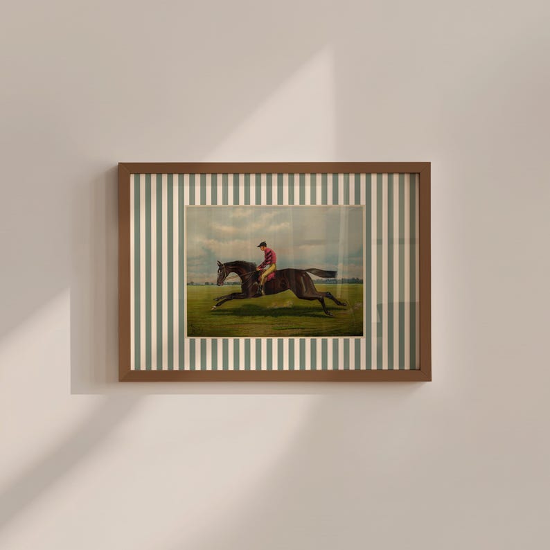 Boys Room Horse Art Print, Vintage Stripe (Digital Download) image 1