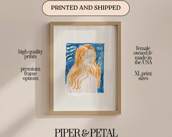 Vertical Redhead Print: Vintage Wall Art - Oak or Metal Frame