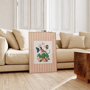 Gallery wall set of 4 Retro Vintage Prints, Countryside Decor, Digital Download, Striped Art, Cottagecore Art, Vintage Aesthetic, Bird Decor