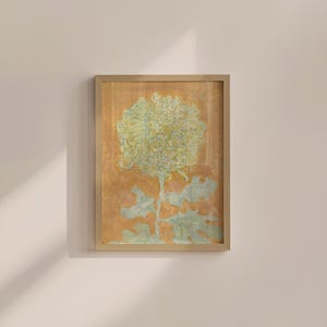 Lámina floral vintage: crisantemo naranja y enebro (descarga digital)