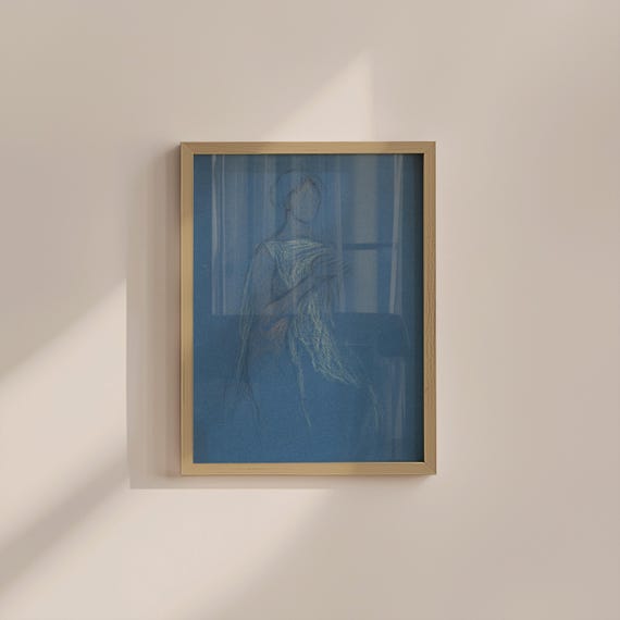 Vintage Portrait Print: Blue Sketch Art - Digital Wall Decor