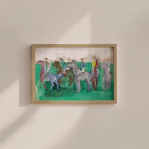 Vintage Horse Art Print, Digital Horse Painting, Printable Wall Art, Digital Download, Green Equestrian Art, Equestrian Abstract Art