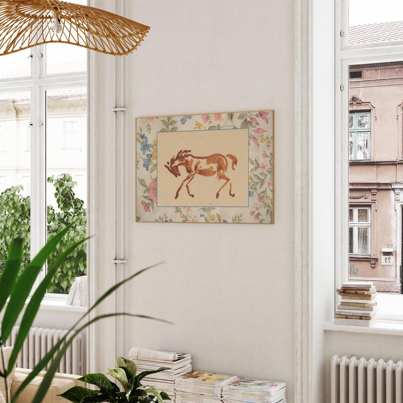 Girls Room Decor, Vintage Horse Art Print, Floral Vintage Art, Horse Art, Digital Art Print, Vintage Nursery, Equestrian Art, Country Art