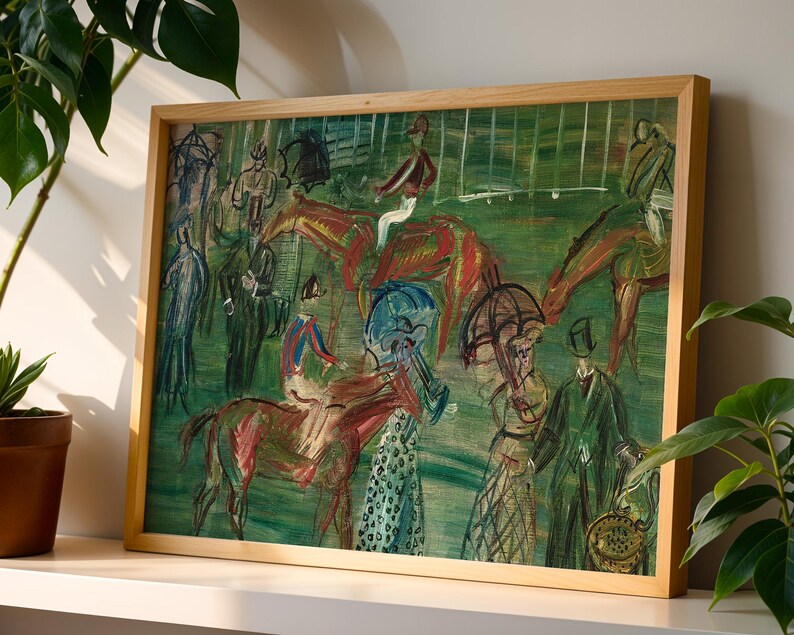 Vintage Horse Art Print: Green Abstract Equestrian Digital Download image 4
