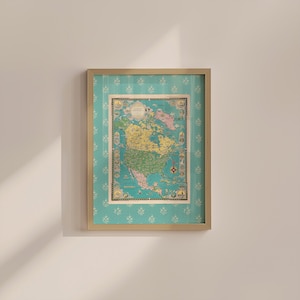 Karte von Nordamerika | Vintage Bildhafte Karte Poster Kunst, Retro Wanddekoration & Wohnkultur Druck