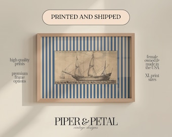 Ship Stripe One Horizontal Art Print, vintage art print, framed art decor, framed decor, landscape art print, Farmhouse decor