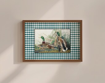 Green Duck Print Nursery Art Vintage Whimsical Decor for Boys Room Baby Shower Gift